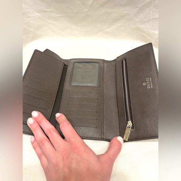 NWOT GUCCI Vintage Leather Canvas Monogram Trifold Brown Wallet and Insert - Picture 3 of 12